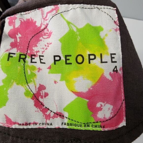 FREE PEOPLE Women’s Brown Lace Lapel Ruffle Linen Blend Peplum Blazer Jacket 4 - Picture 4 of 7